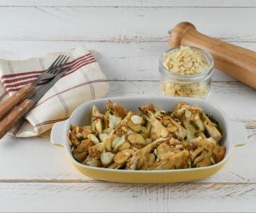 Funcho gratinado com amêndoas