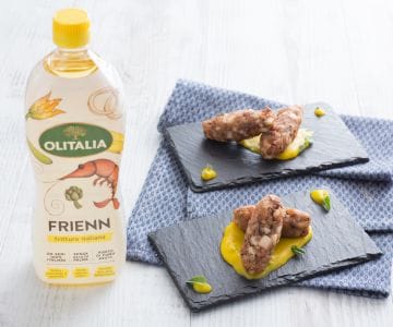 Croquetes de polvo com creme de batata ao açafrão