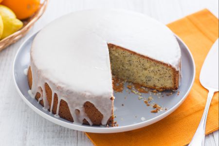 Bolo de cítricos e sementes de papoula