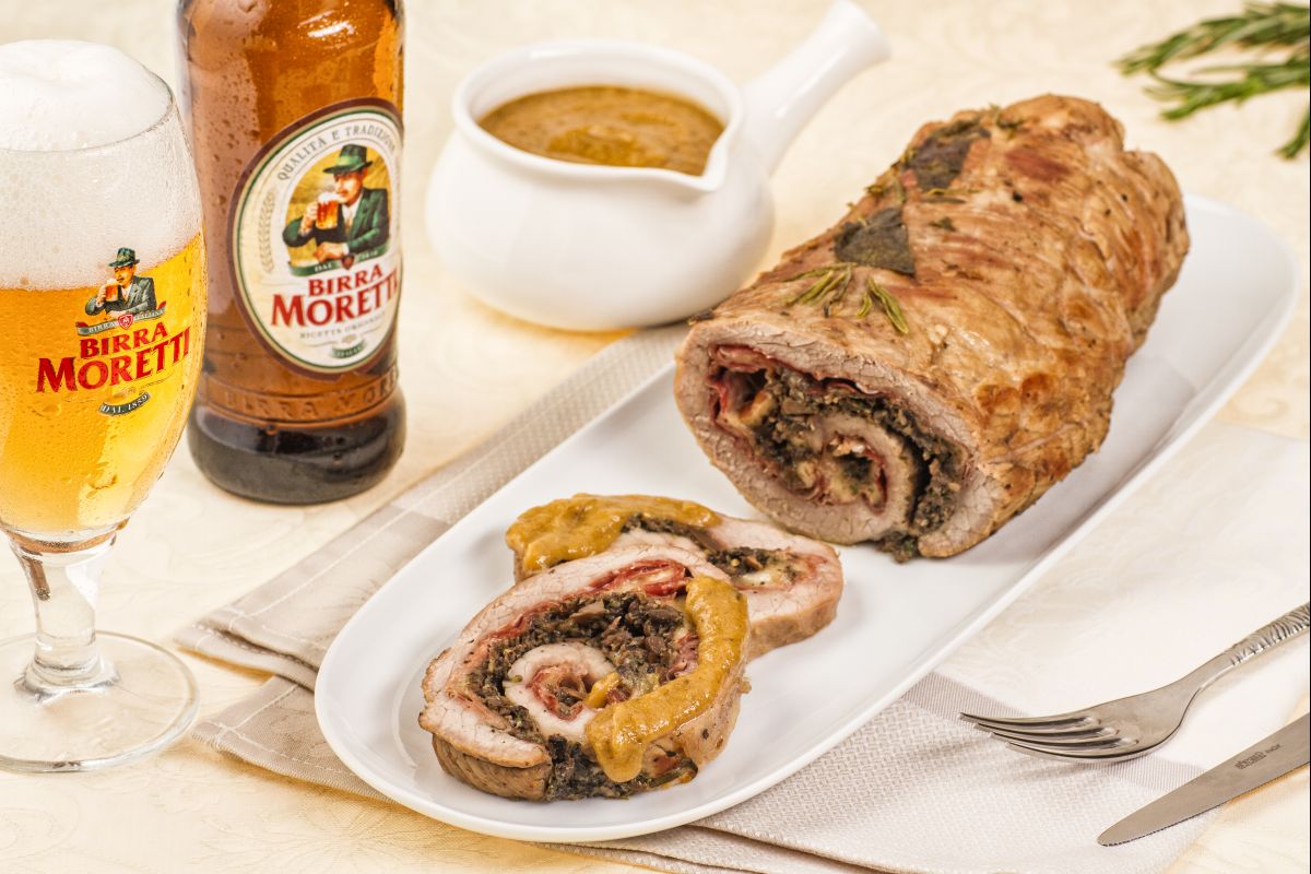 Rolê na cerveja com speck e cogumelos