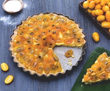 Torta com kumquat caramelizado