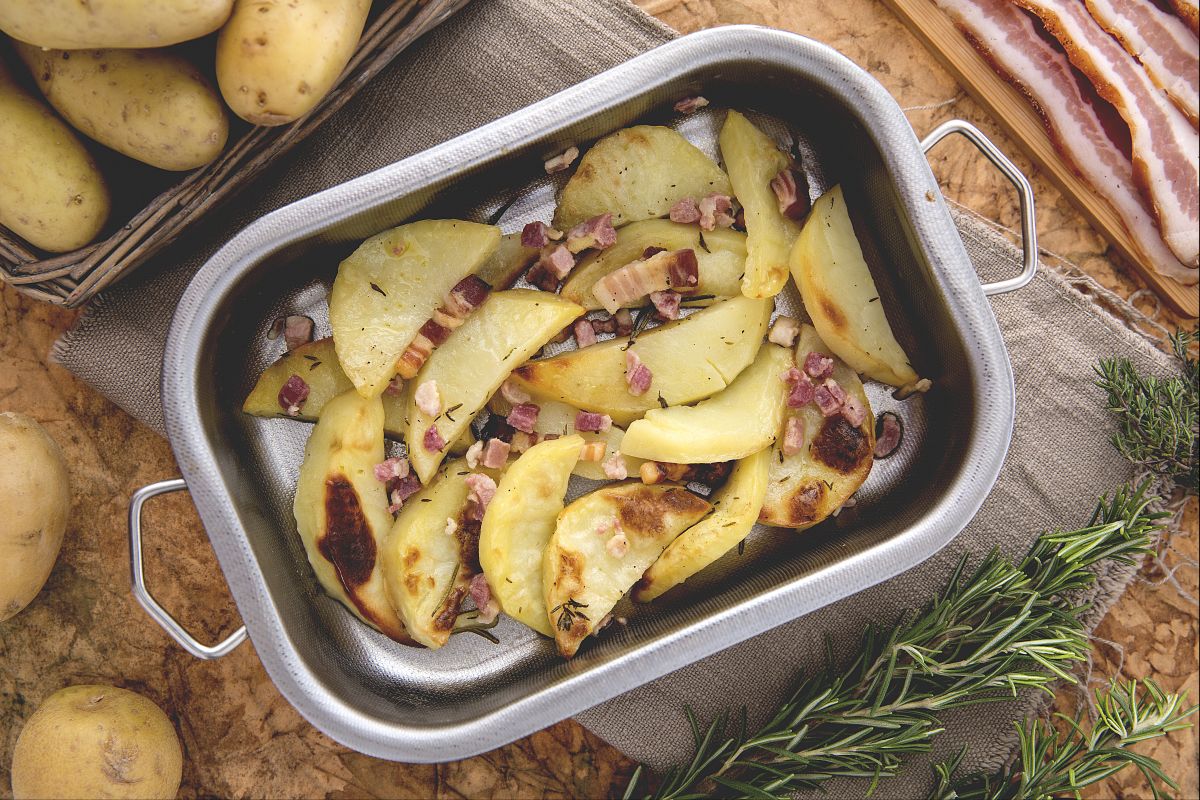 Gomos de batata assados com bacon