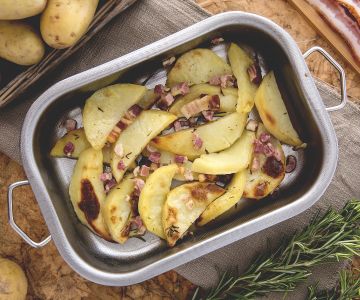 Gomos de batata assados com bacon