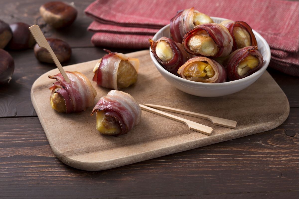 Bocadinhos de castanha e bacon