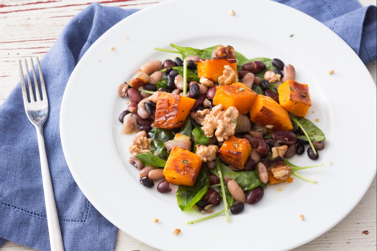 Salada de feijões mistos e abóbora
