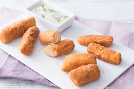 Palitos de salmão com creme de cogumelos e ervas