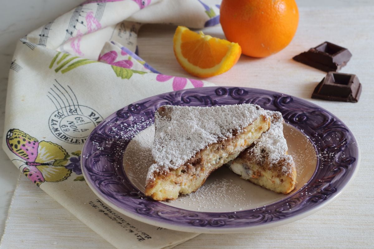 Rabanada com ricota, laranja e chocolate