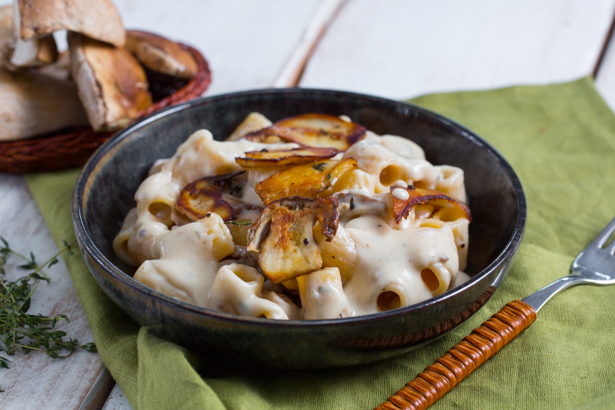 Massa com creme de Parmesão e cogumelos porcini