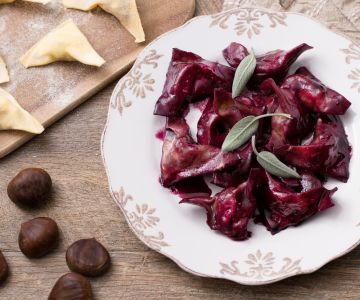 Ravioli de castanhas e linguiça