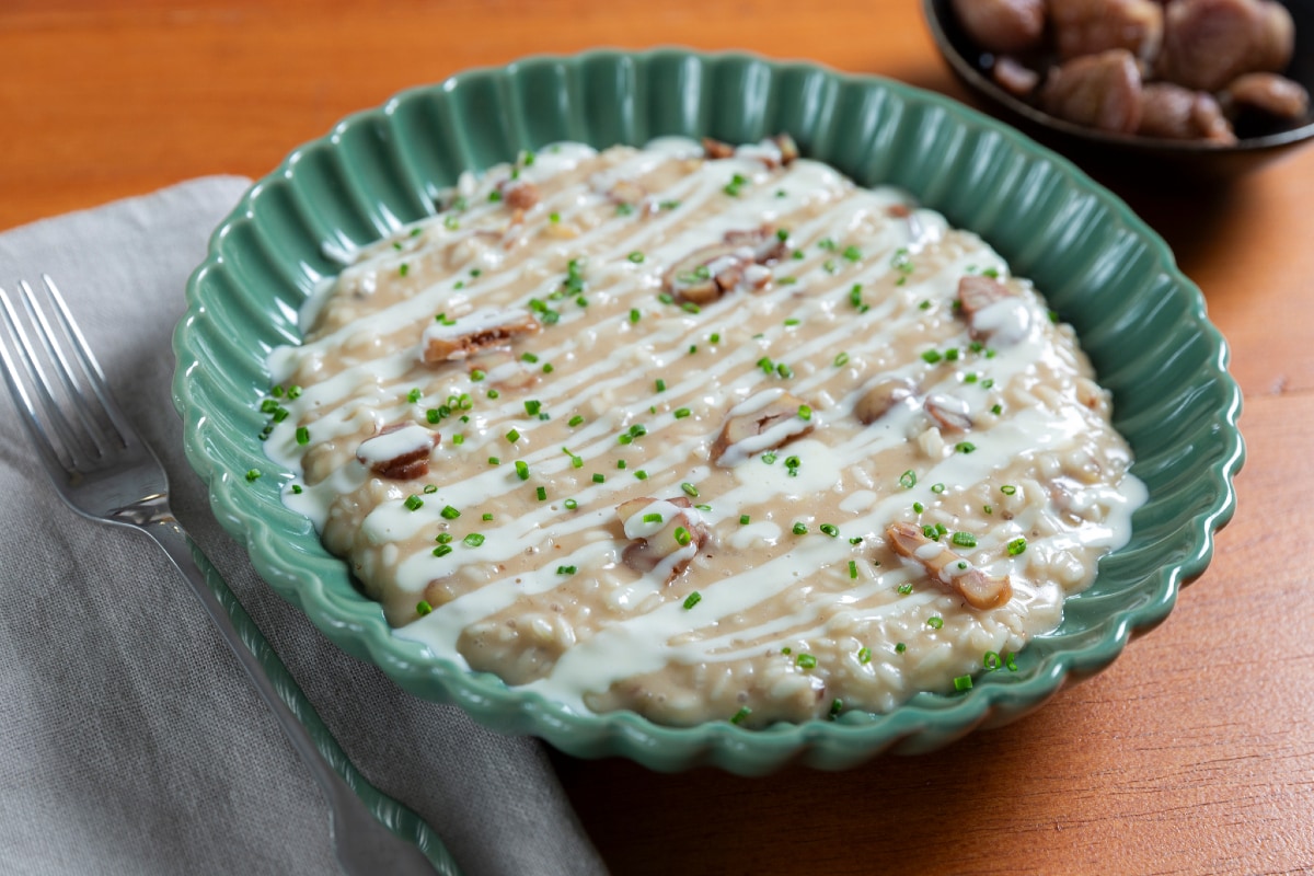 Risoto de castanhas com fonduta de castelmagno