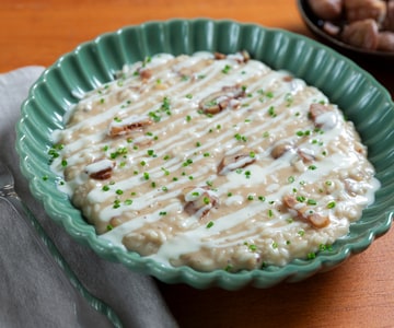 Risoto de castanhas com fonduta de castelmagno