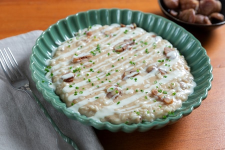 Risoto de castanhas com fonduta de castelmagno