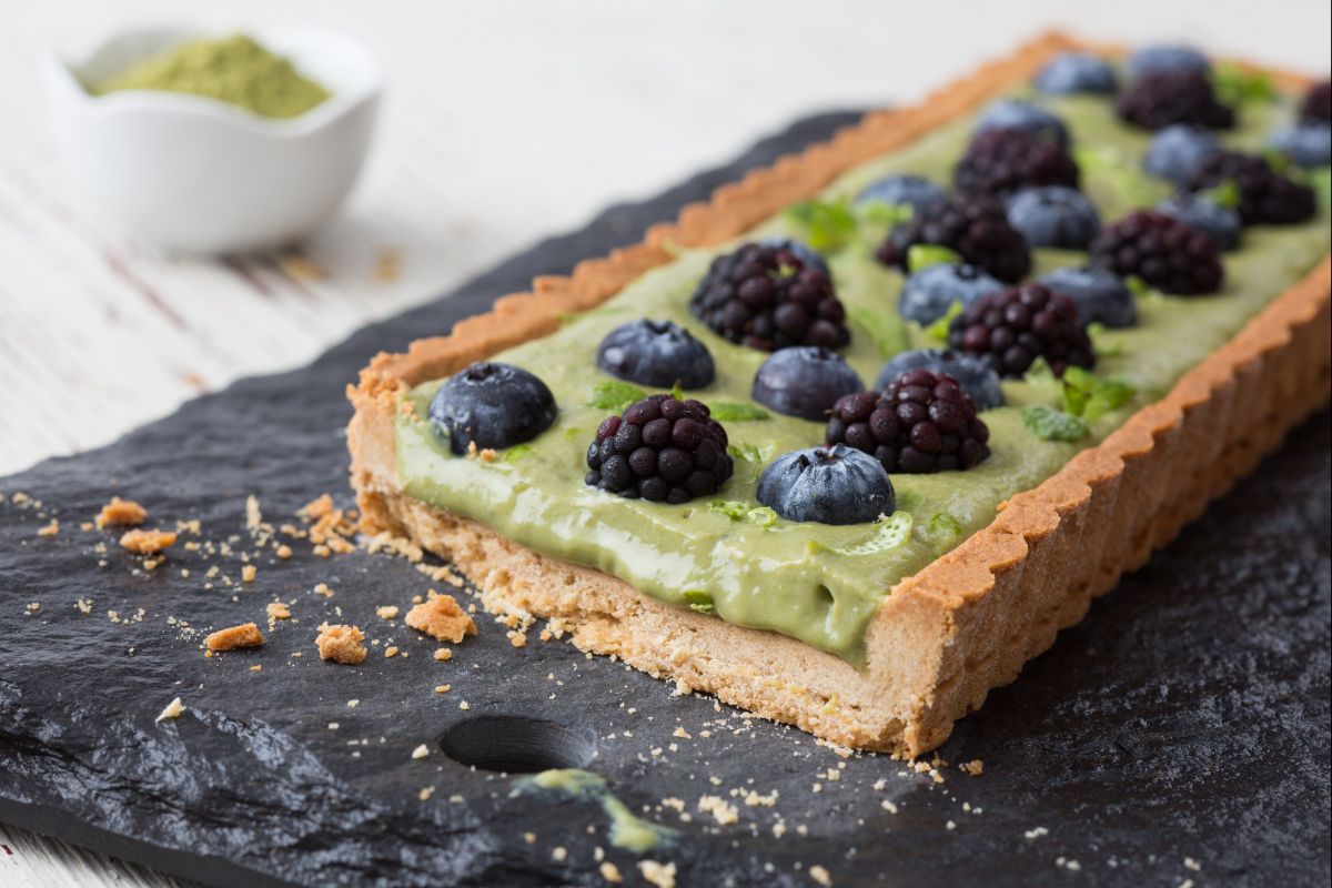 Torta com creme de chá matcha