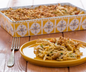 Trofie ao forno com lulas e couve-flor