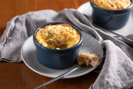 Terrine de batatas, queijo e presunto