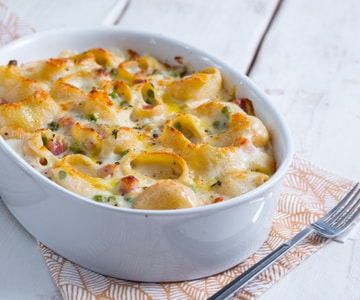 Conchiglioni mortadela e ervilhas