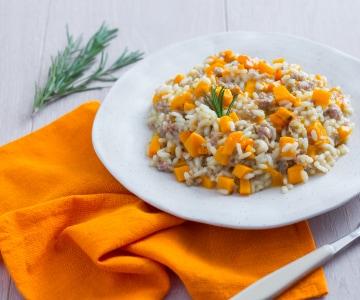 Risoto com abóbora e linguiça