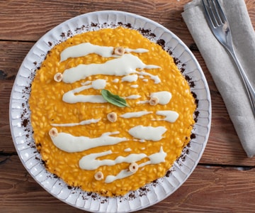 Risoto com creme de abóbora e pecorino
