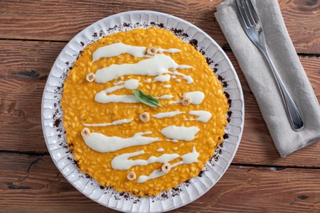 Risoto com creme de abóbora e pecorino