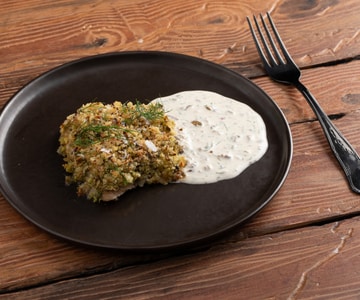 Truta salmonada em crosta de pistache