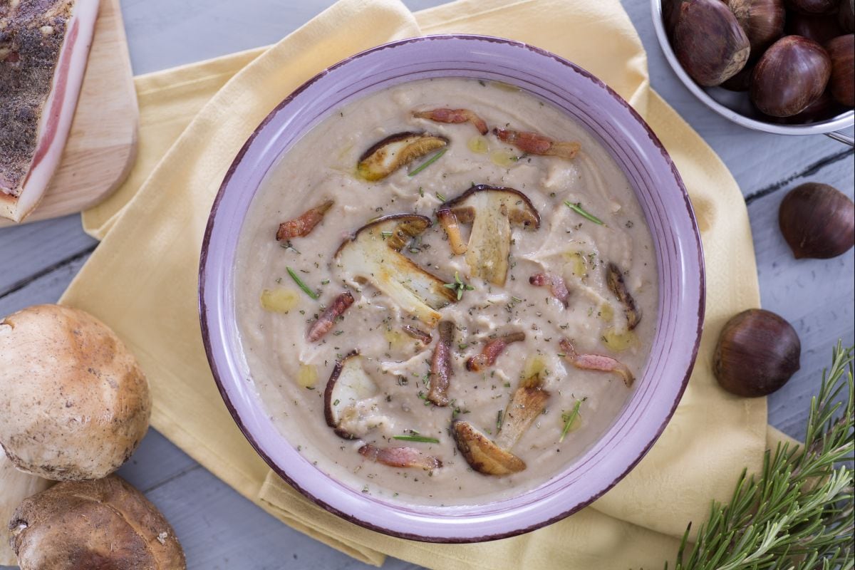 Creme de castanhas com porcini e guanciale crocante