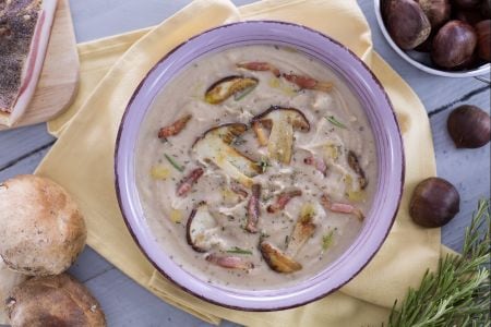 Creme de castanhas com porcini e guanciale crocante