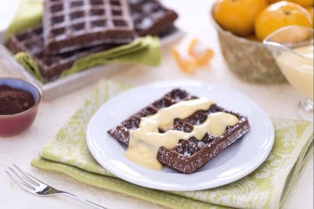 Waffle de cacau com creme de tangerina
