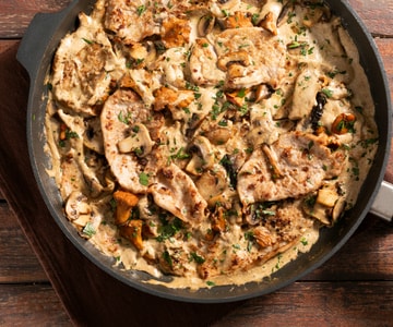 Escalopes cremosos com cogumelos