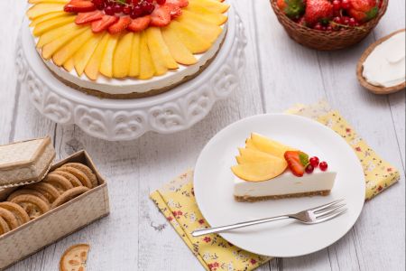 Cheesecake de pêssego sem lactose e sem glúten
