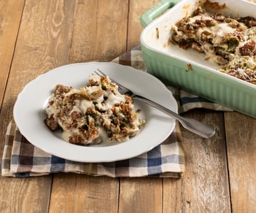 Cannelloni recheados com ragu de alcachofras e linguiça