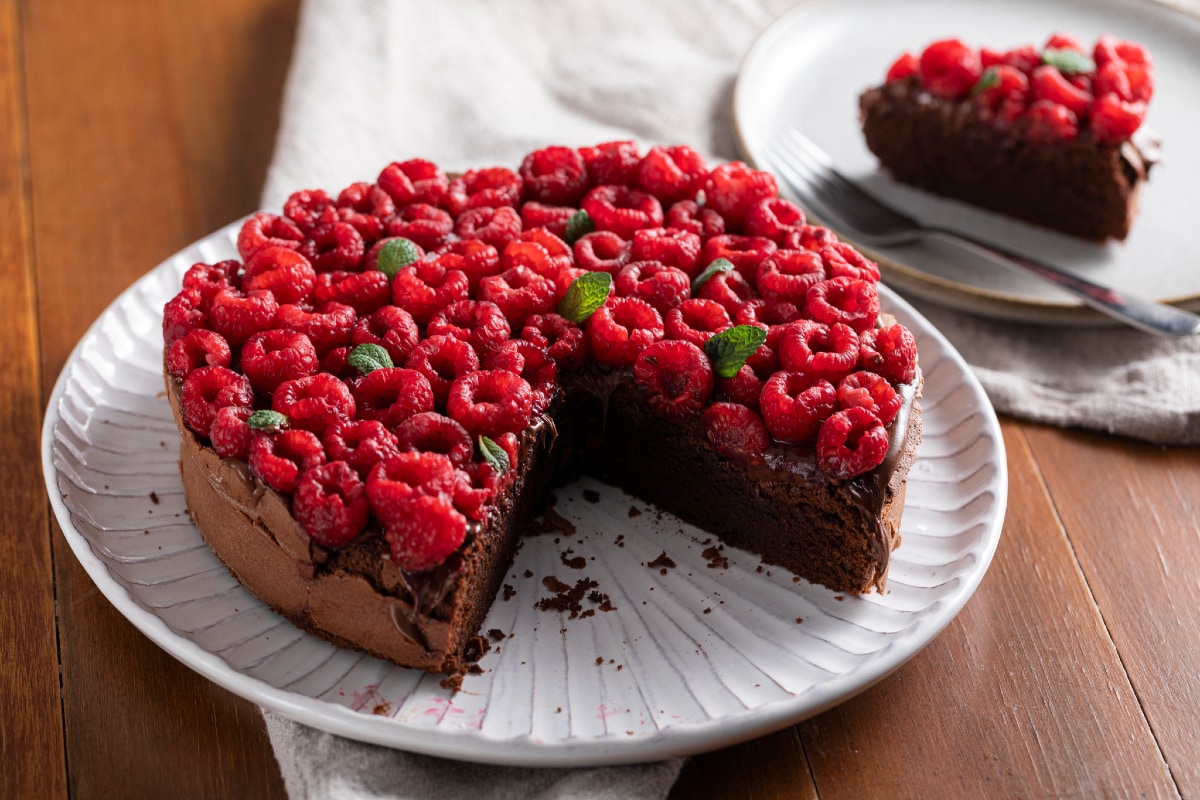 Torta tenerina de framboesas