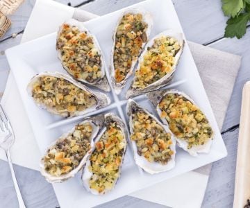 Ostras gratinadas com cogumelos