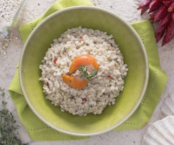 Orzotto com creme de vieiras