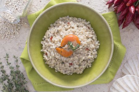 Orzotto com creme de vieiras