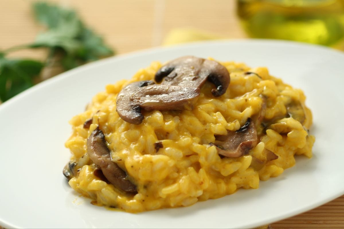 Risotto de abóbora com cogumelos e taleggio
