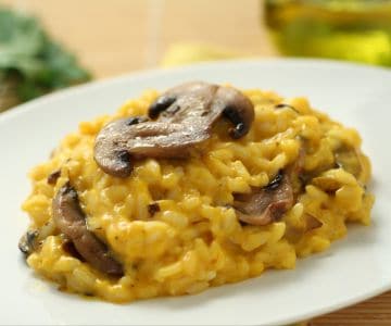 Risotto de abóbora com cogumelos e taleggio