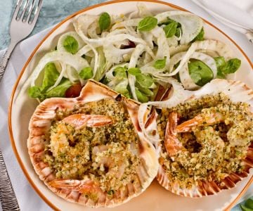 Camarões gratinados