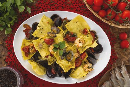 Ravioli com linguado e dourada