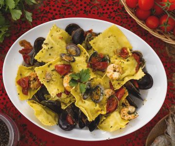 Ravioli com linguado e dourada