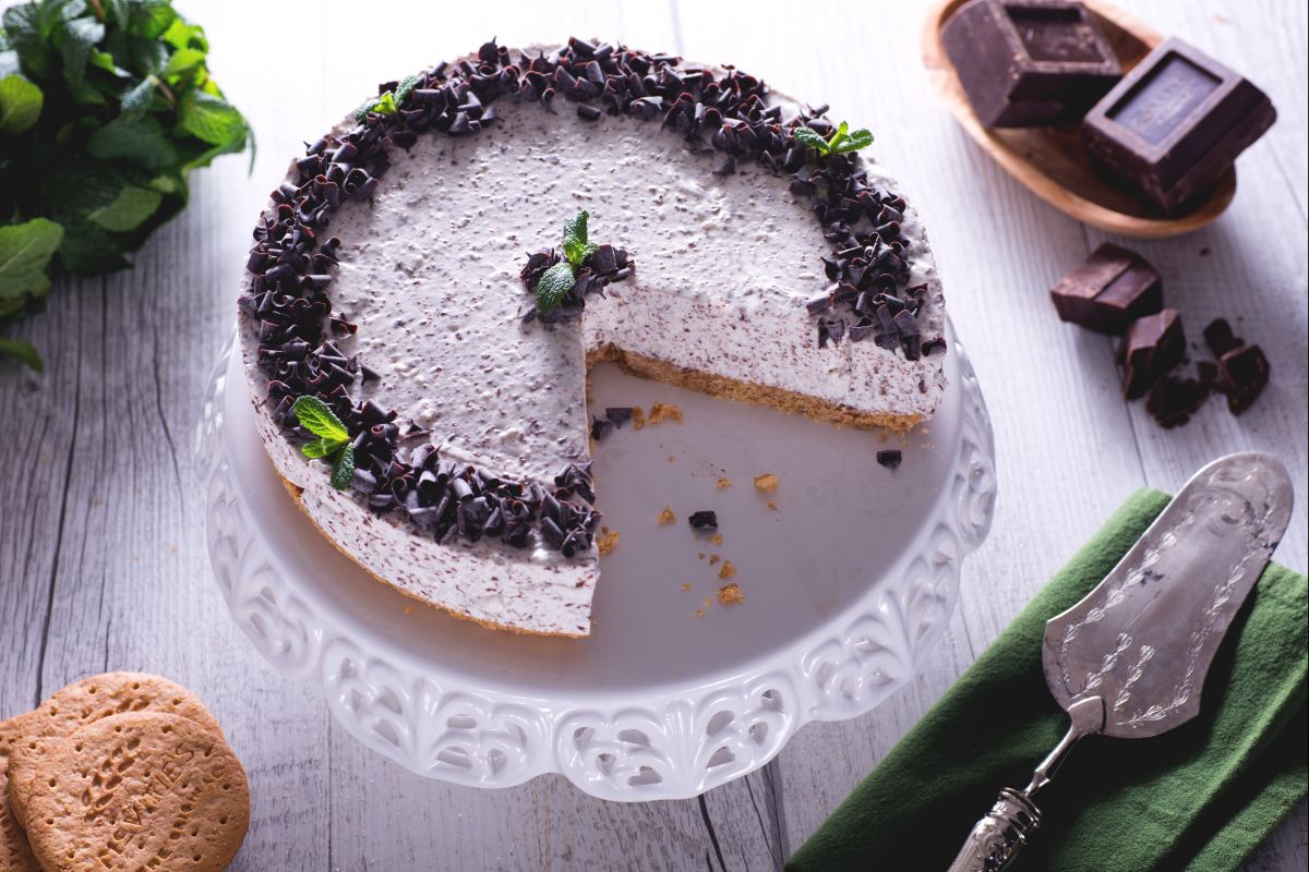 Cheesecake de menta e chocolate