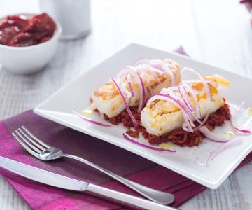 Bacalhau com purê de tomates secos