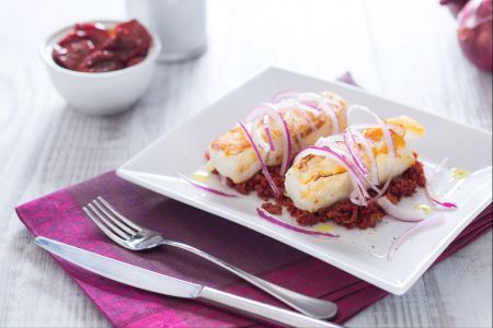 Bacalhau com purê de tomates secos