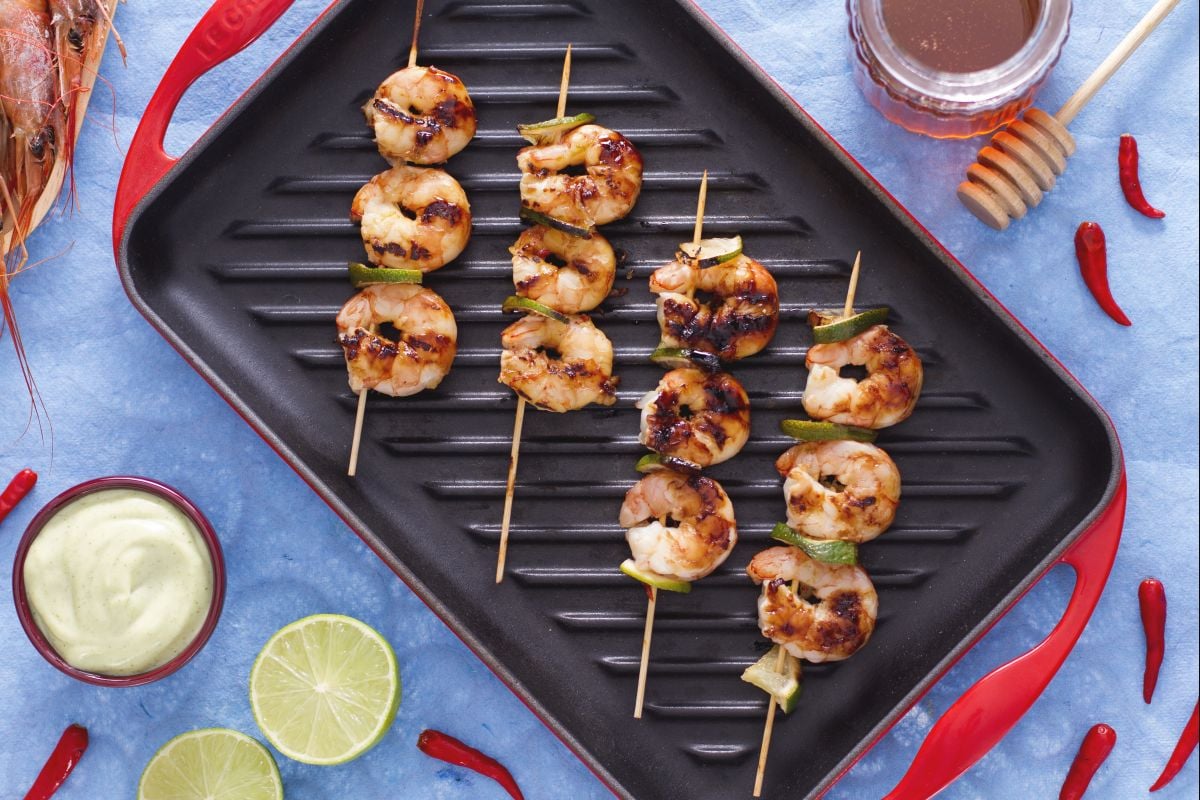 Camarões assados ao mel