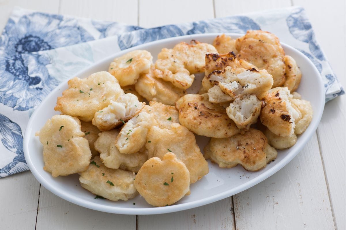 Pizzelle de bacalhau e couve-flor
