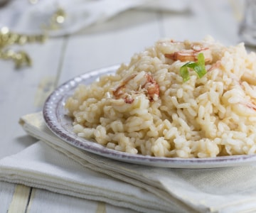 Risoto de camarão, limão e prosecco