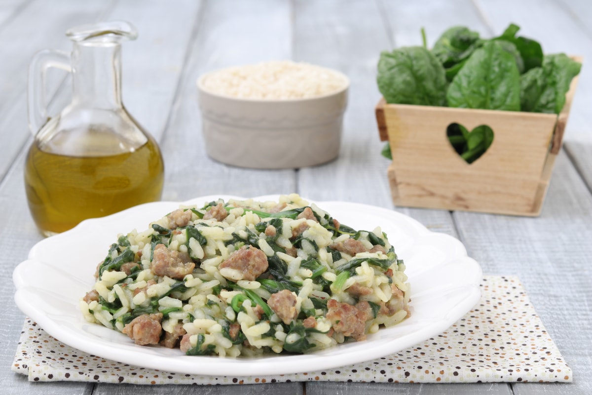 Risotto salsiccia e espinafre