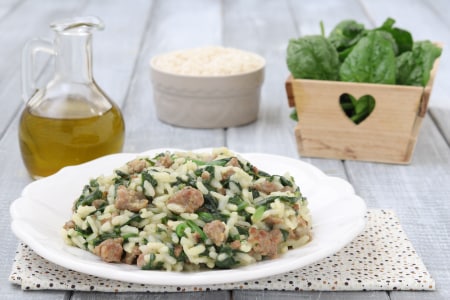 Risotto salsiccia e espinafre