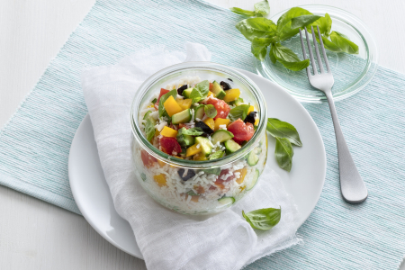 Salada de arroz no pote