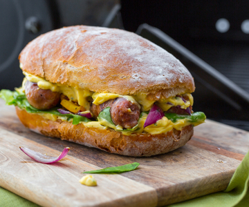 Verzini no churrasco com pimentões e cebolas