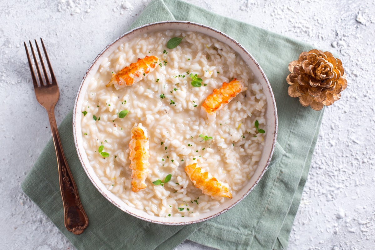 Risoto ao Champagne e camarões